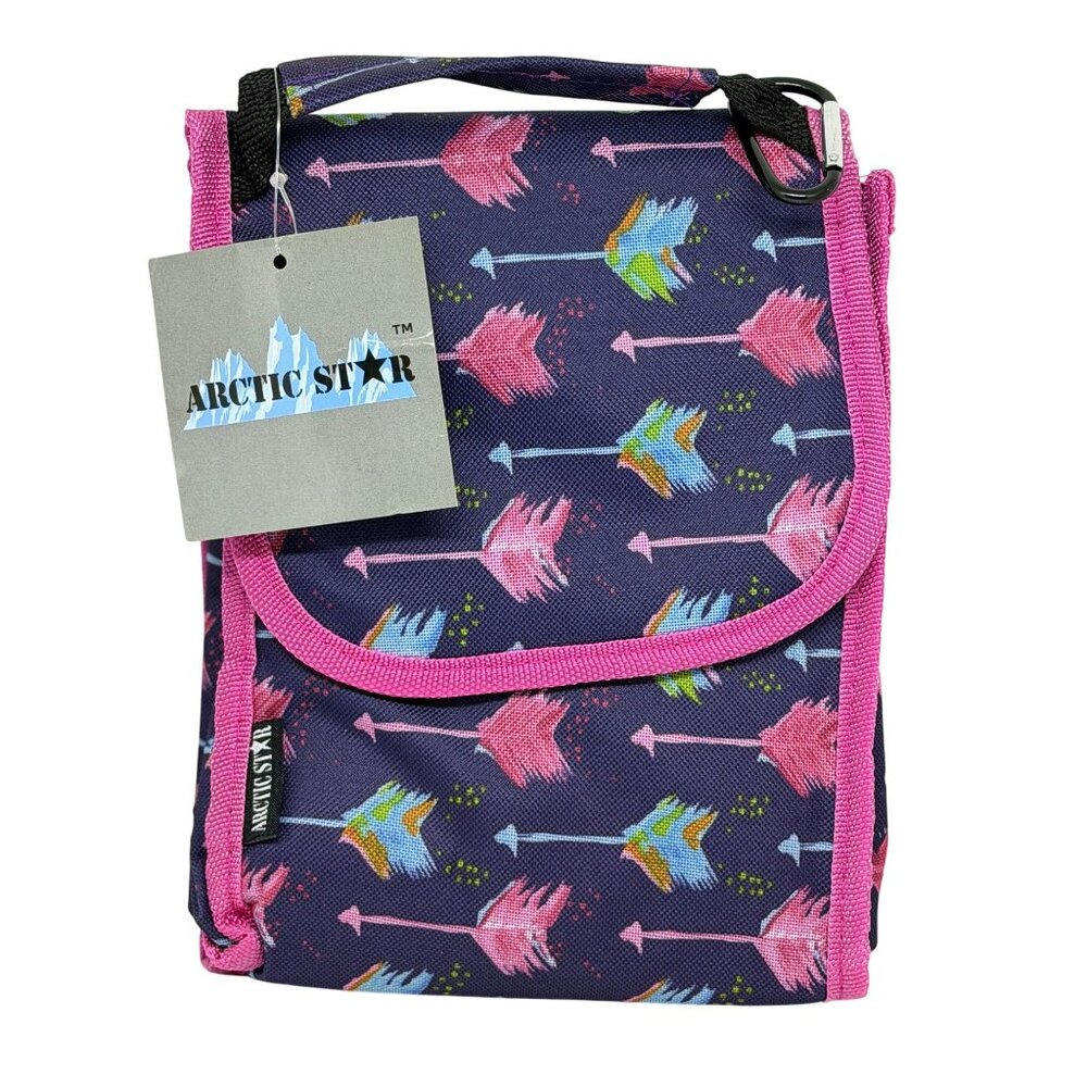 NWT Arctic Star Insulated Lunch Bag‎ AOP Pink Arrow Print Dark Blue Cooler Tote